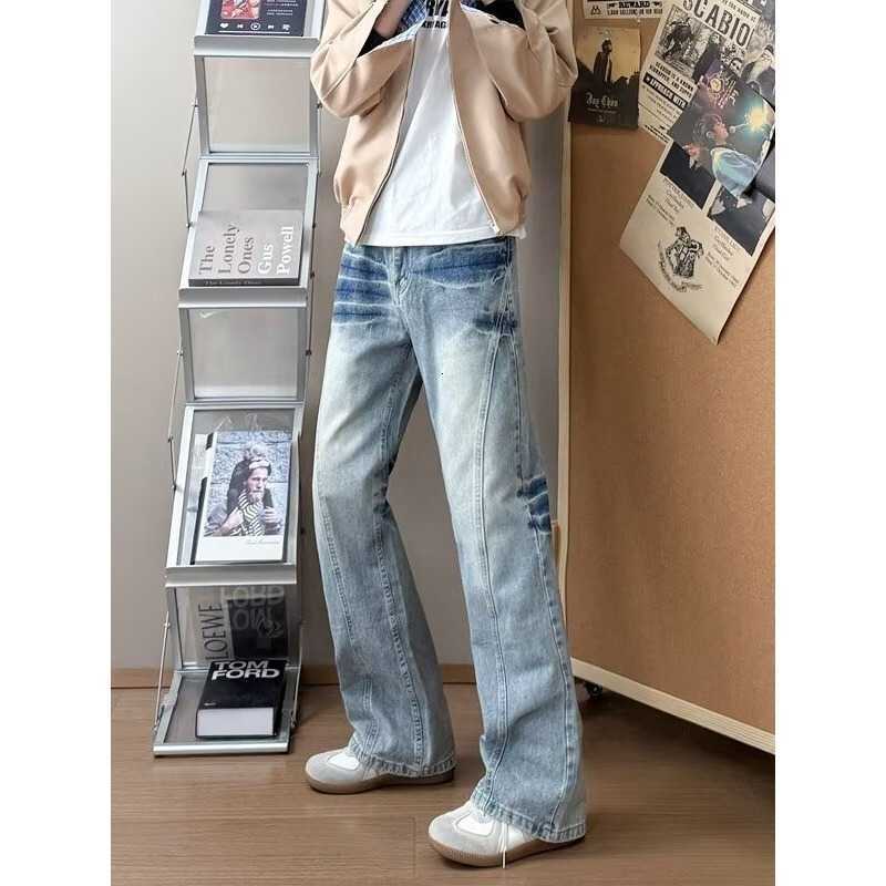 Jeans Men's Men's Lightning Pattern Denim Jeans High Street Style Spring Blue Loose Fit Flared Pants Y2K Korean Fashion Tall Size T260922