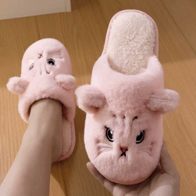 Cartoon Cat Home Slippers for Women Indoor Soft Bottom Flat Heel Cotton Slippers Woman Light Anti Slip Warm Winter Shoes Mujer T260922