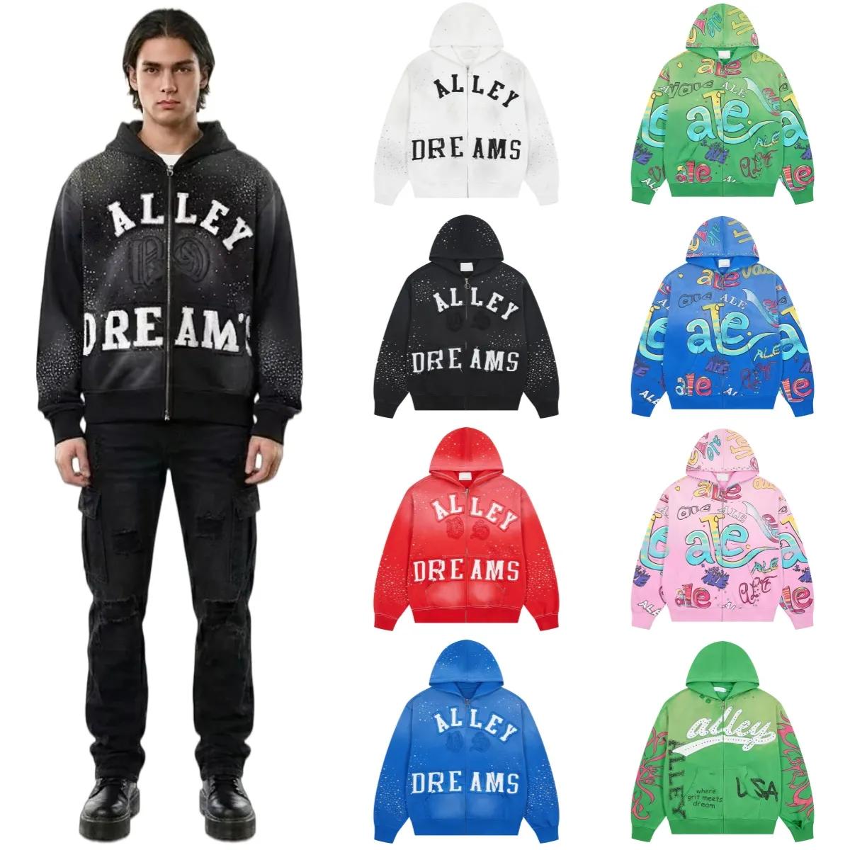 Vale Dream Vintage Graphic Zip-up Hoodie Designer Men Sweatshirts Unisex Washed Black White Pullover Loose Cotton Sweatshirts Retro Print Valleys Dr