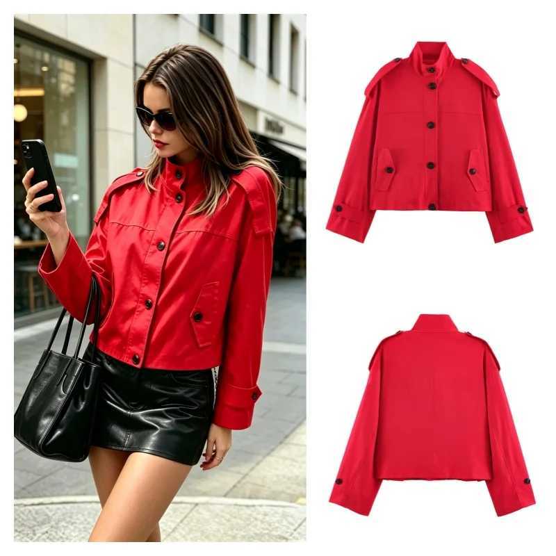 Women's Jackets 2026 High Quality Spring Autumn New Women Fashion Leisure Elegant Solid Color Single Breasted Long Sleeve Stand Collar Jacket C
