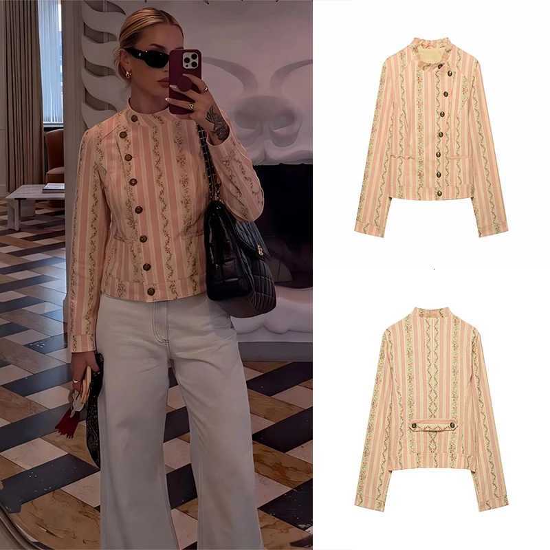 Women's Jackets Guobioziy Women's Jacquard Striped Floral Jacket 2026 Spring and Autumn Collection Multicolor Button Design Western Casual