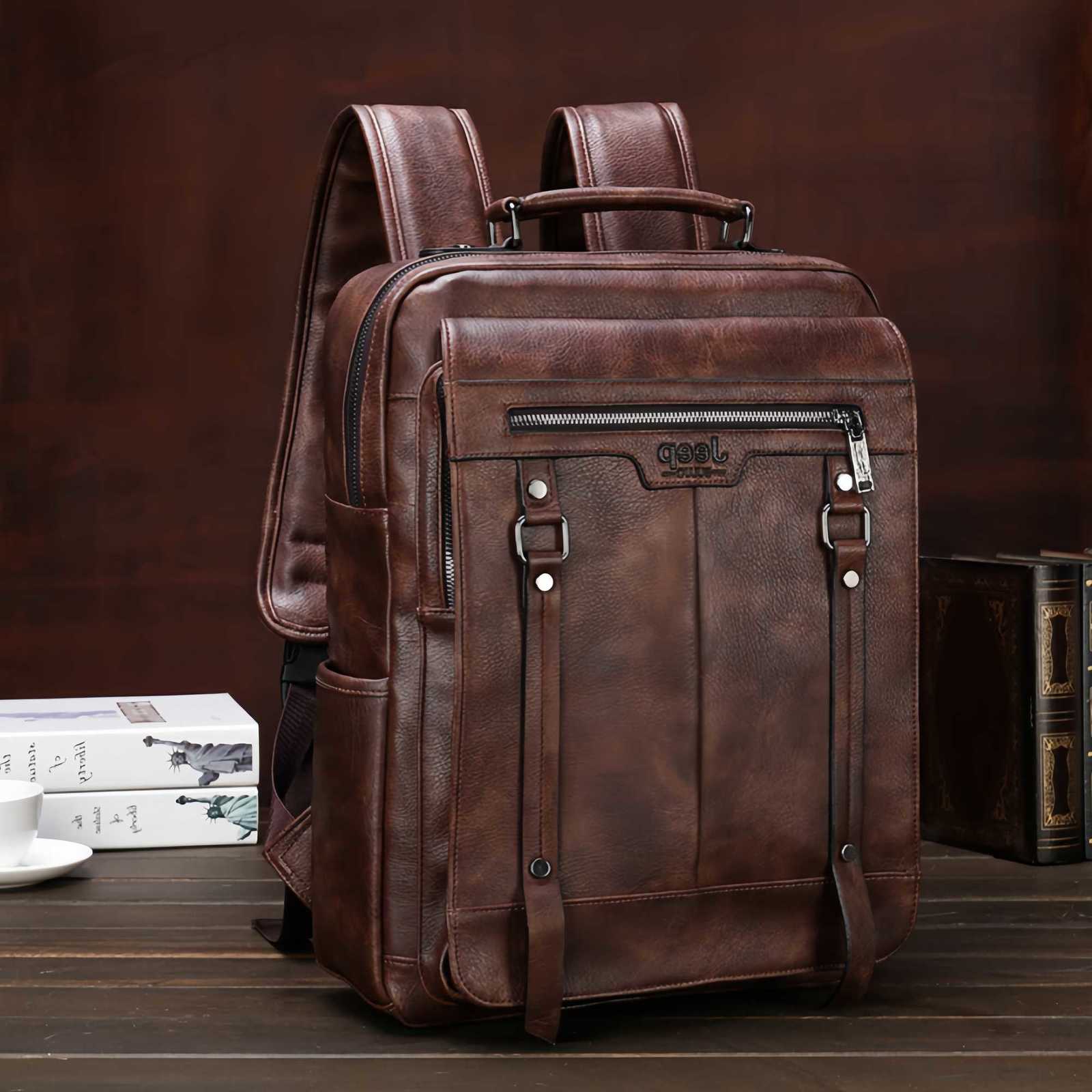 Men's Jeep Buluo Backpack Style Leather Backpack Business Laptop Bag Vintage Casual Travel Rucksack for Daily Use Work H260922