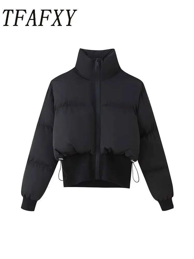 TFAFXY Women 2025 Autumn Winter Black Padded Jacket Warm Thicken Parka Jacket Outerwear Turtleneck Jackets Clothes 260922