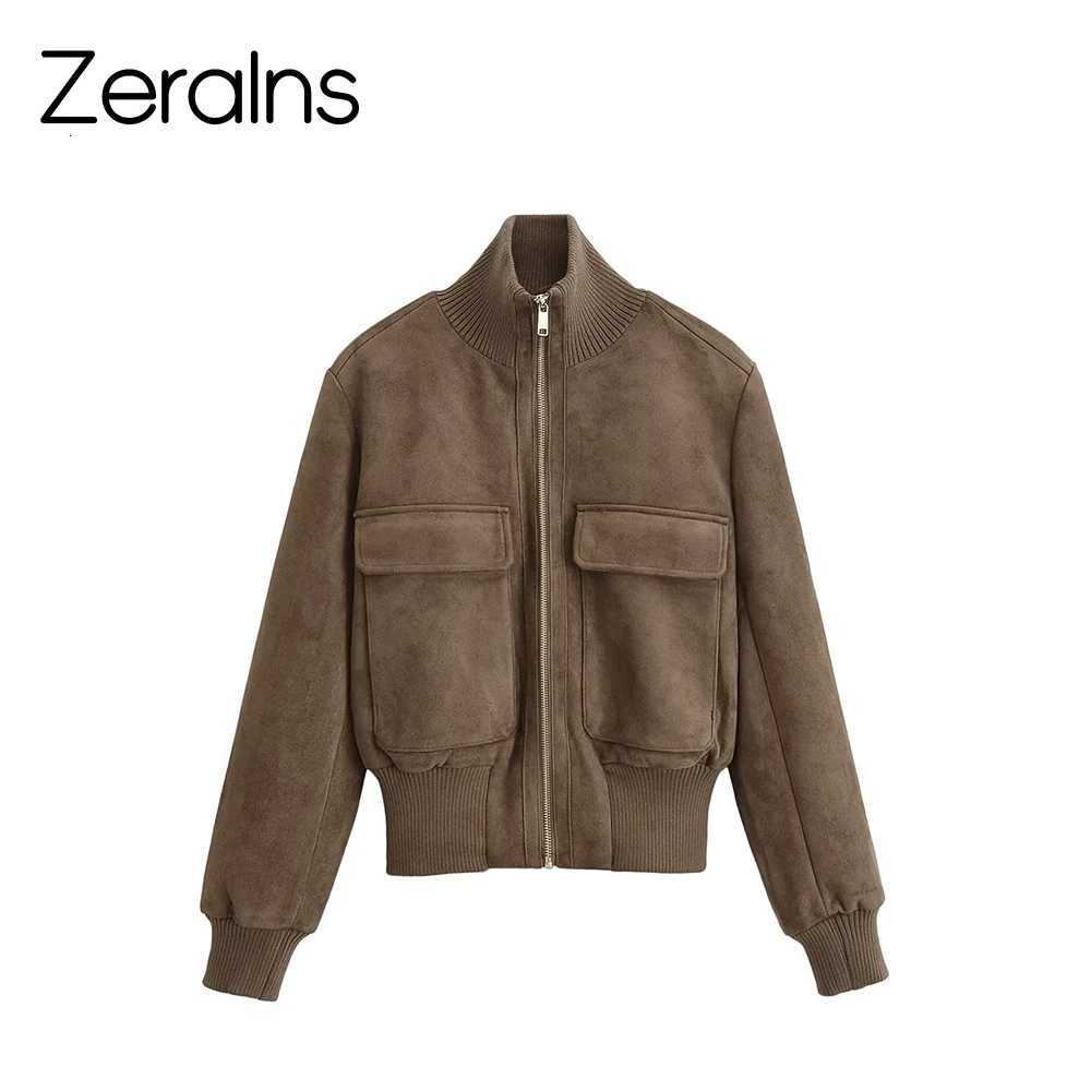 Women's Jackets ZERAINS European and American style spring new women's casual versatile temperament long sleeved stand up collar pilot jac
