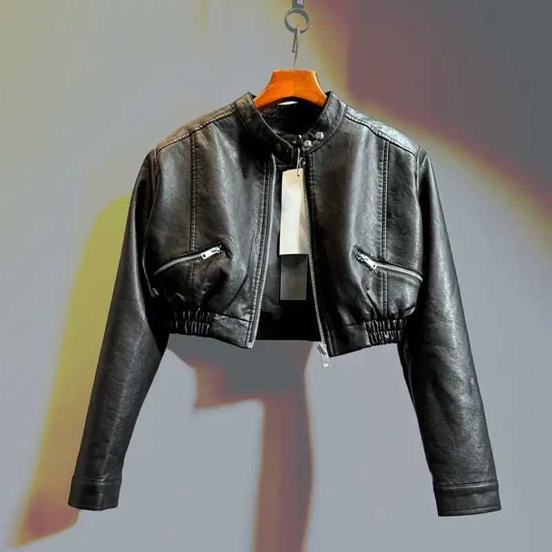 Women's Jackets 2026 Autumn New Handsome Versatile Short Motorcycle Jacket Top High Waist PU Leather Jacket for Women Streetwear Outwear C26092