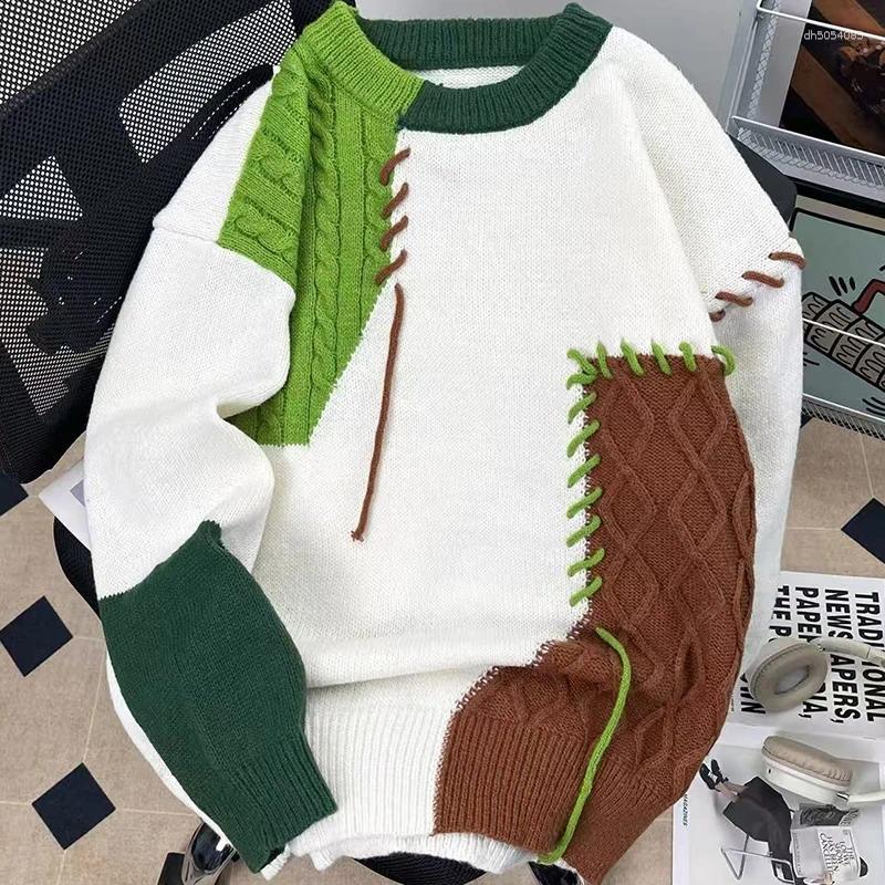 Autumn Winter Knitwear Pullovers Sweater Men Patchwork Streetwear High Quality Splicing Pullover Knitted Male