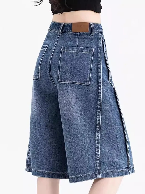 High Waist Loose Fit Thin Denim Shorts Womens Summer Casual Straight Leg Vintage FivePoint Pants Wide Bootcut Jeans 260922