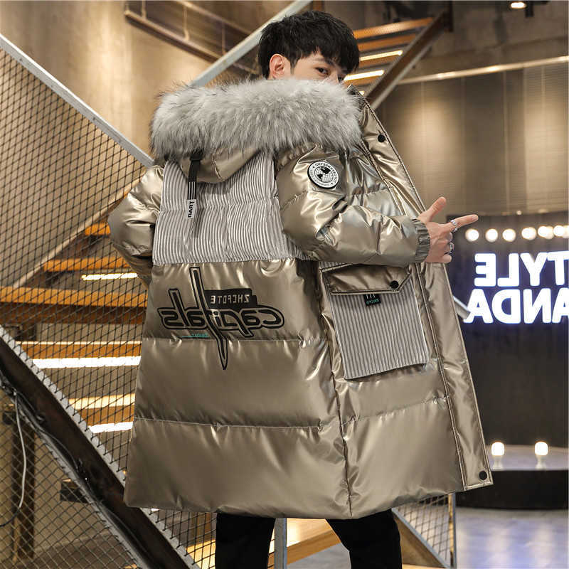 Hooded Men's Fashion Down Parkas Cotton-Padded Jackets 2025 Autumn Winter Men's Windproof Thicken Parkas Streetwear Mid-Long Warm parkas p