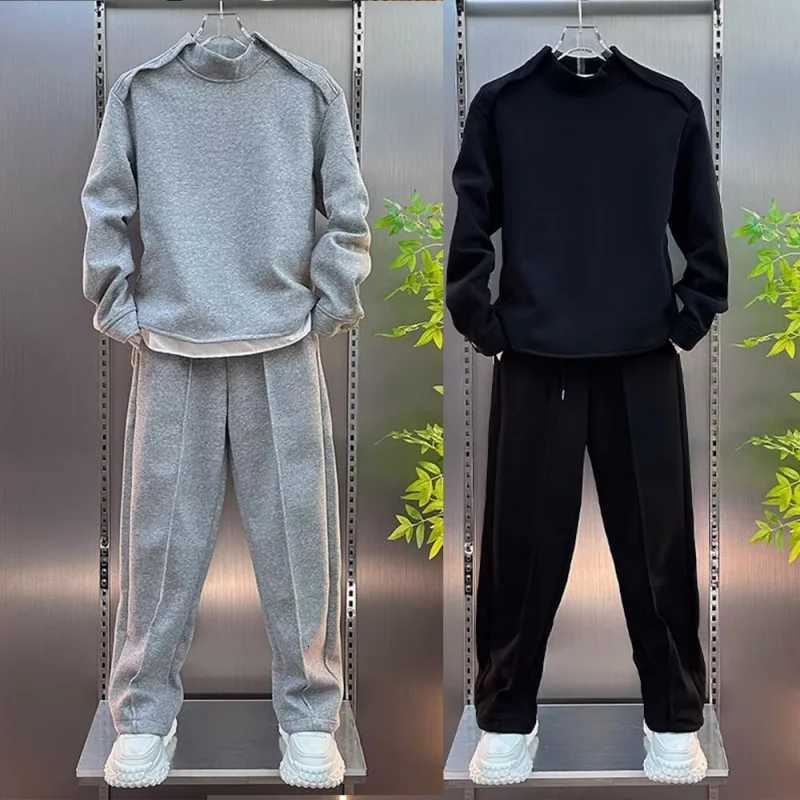 Tracksuits 2pcs men's Men's autumn set simple casual sportswear zipper round neck pullover sweatshirt solid color 2025 new item complete s