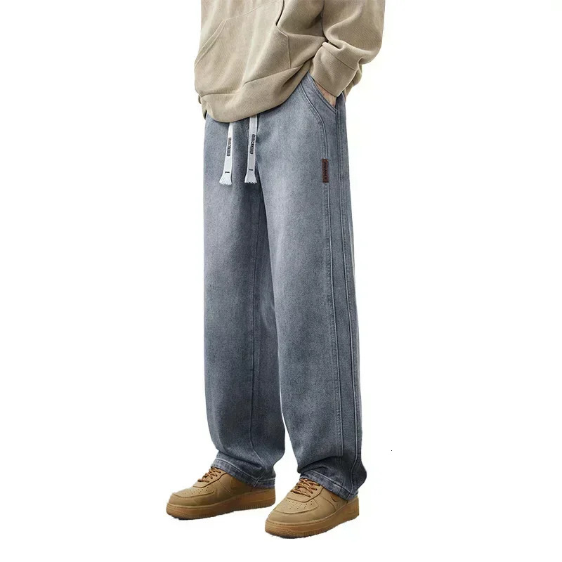 Jeans retrò da uomo Elastico in vita Moda Pantaloni larghi casual dritti larghi Pantaloni casual in denim larghi coreani coreani 260922