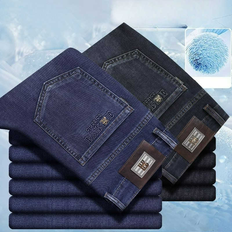 Spring Men's Jeans Summer Men's Fit Straight Lightweight Cotton Stretch Jeans Business Casual High Waist Thin Breathable Jeans Men Y2k Pan
