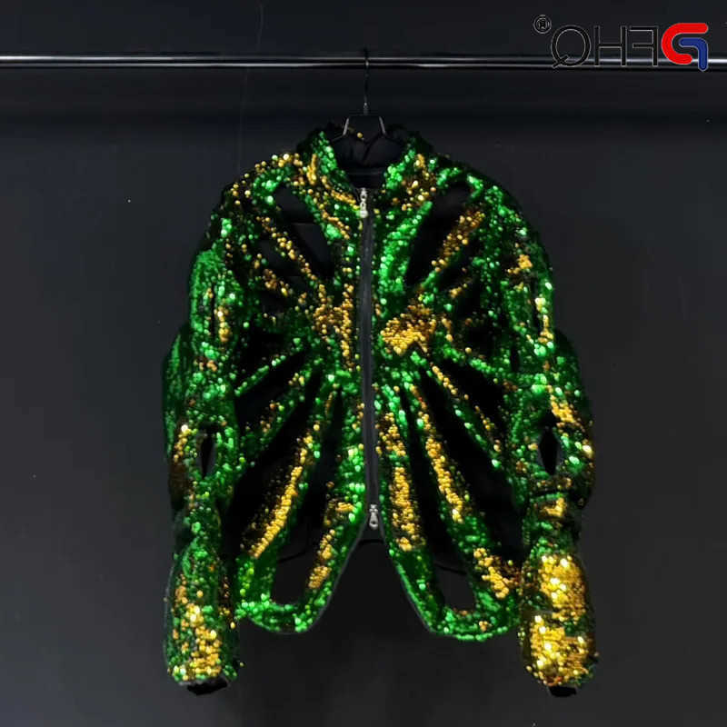 Niche Men's PFHQ Down Parkas Design Men's Cotton Jacket 2025 Winter New Sequin Contrast Color Decoration High Street Fashion Loose Coats 2