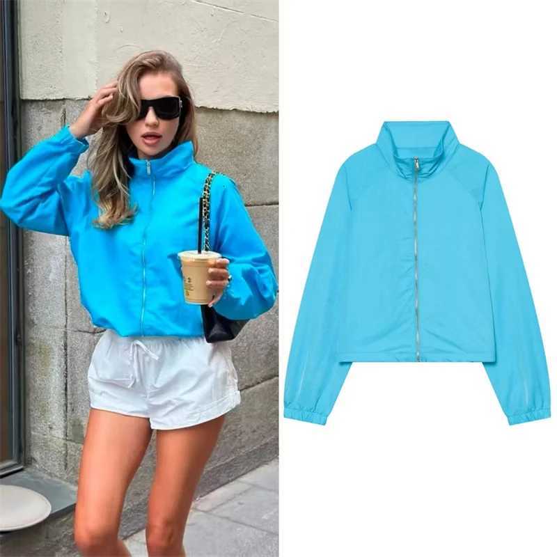 Women's Jackets Guobioziy Women's Jacket 2026 Fall New Blue Long-Sleeve Loose Simple Zipper Jacket Parka Stylish and Casual C260921