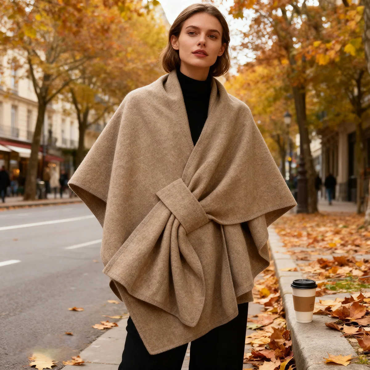 Warm Womens Shawl Wrap Solid Color Half Poncho Women Knitted Wool Cardigan Coat Ladies Elegant Loose Cape S260922LCYA