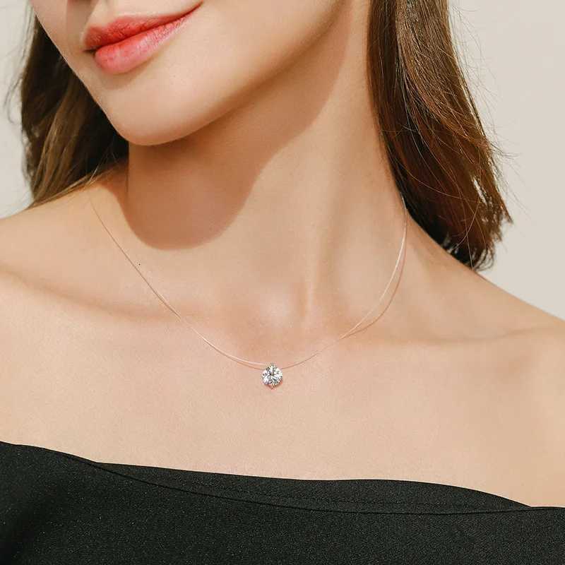 Pendant Necklaces Transparent Fishline Women's Chokers Crystal Ball Pendants Shiny Luxury Wedding Neck Jewelry Fashion Neck Accessories Collar