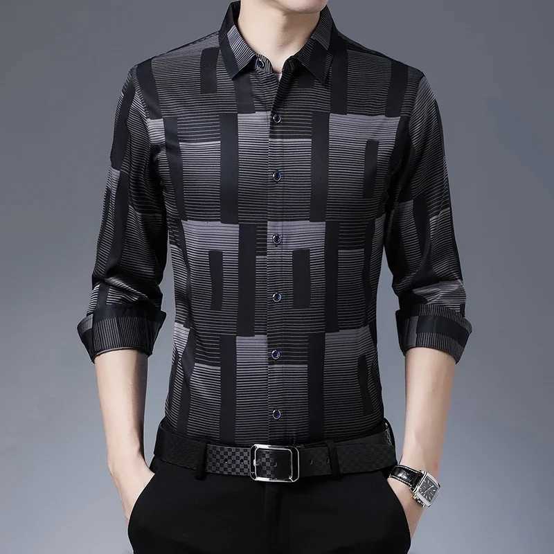 New Men's Casual Men's Shirts Casual Printed Long Sleeved Lapel Shirt for Spring and Autumn Fashion Comfortable Wrinkle Free Top Without I
