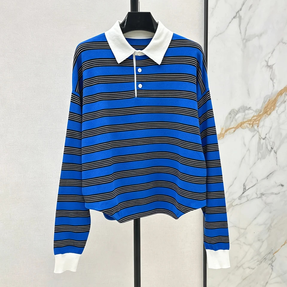High-quality women's retro Polo-style crew-neck knitted long-sleeved horizontal stripe cacollar T-shirt 2672899 zxc 260922
