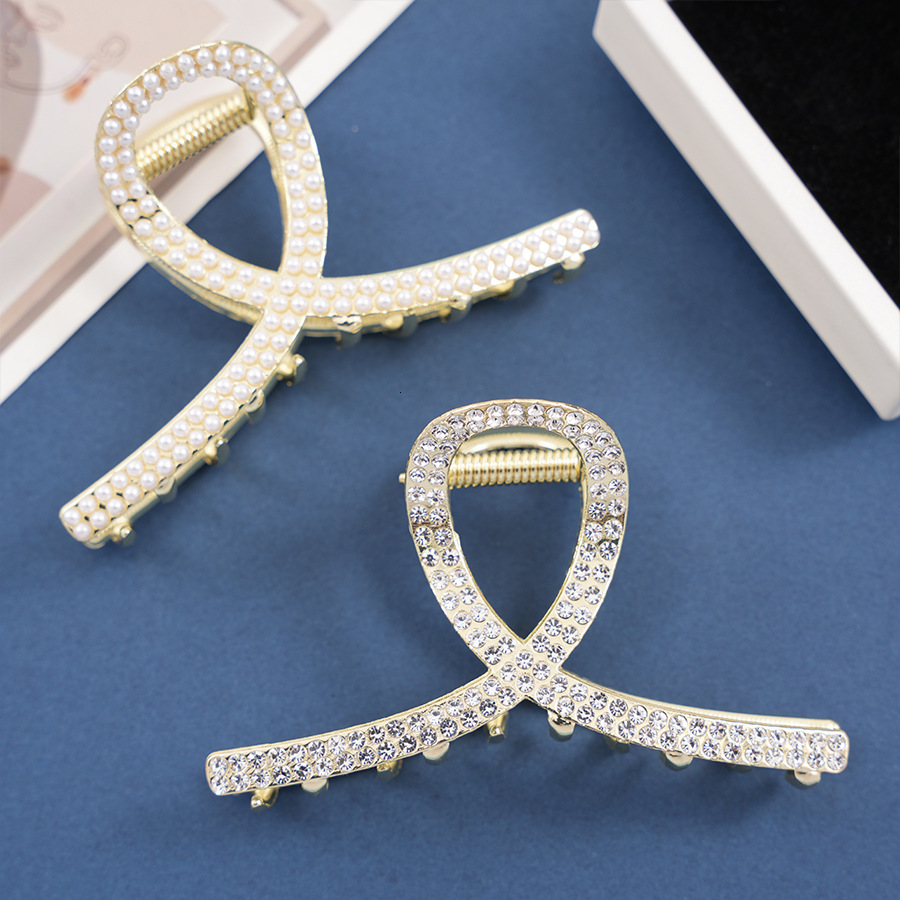 New Korean Version Pearl Alloy 14K gold High-end Rhinestone Hair Claw Bun Shark Clip