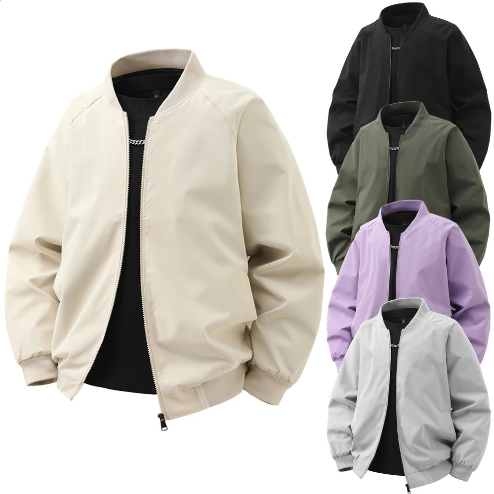 Baseball Collar Loose Solid Color Jacket Men'S 5-Color Casual Thin Jacket Trend 5-Color Tops Plus Size M-5XL 260921