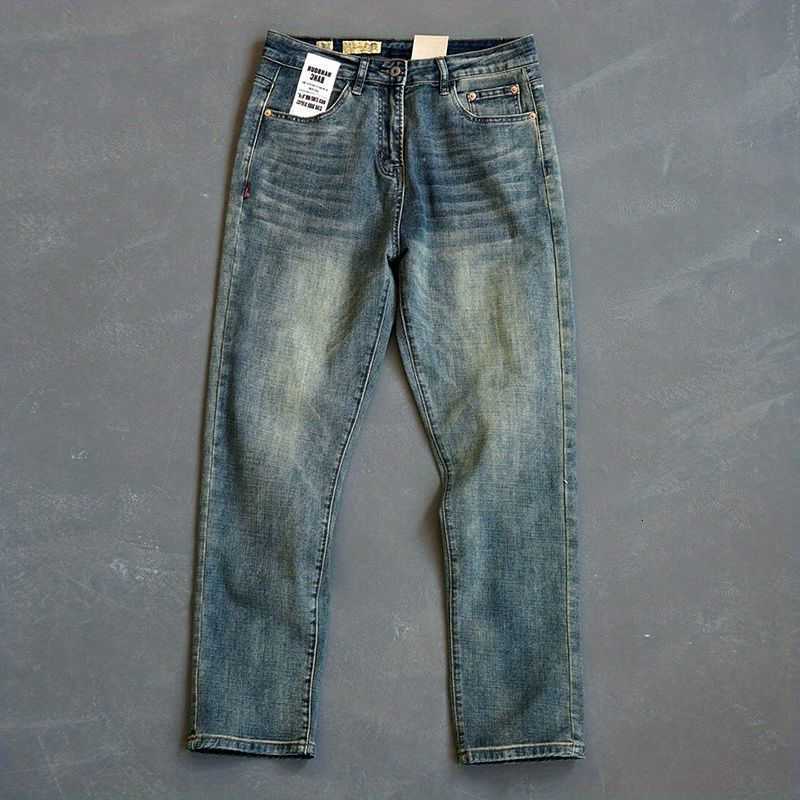 American Men's Jeans Hiphop Pants Men's Clothing Jeans Autumn and Winter 2024 New Trendy Brand Retro Washed Elastic Small-legged Pants T26