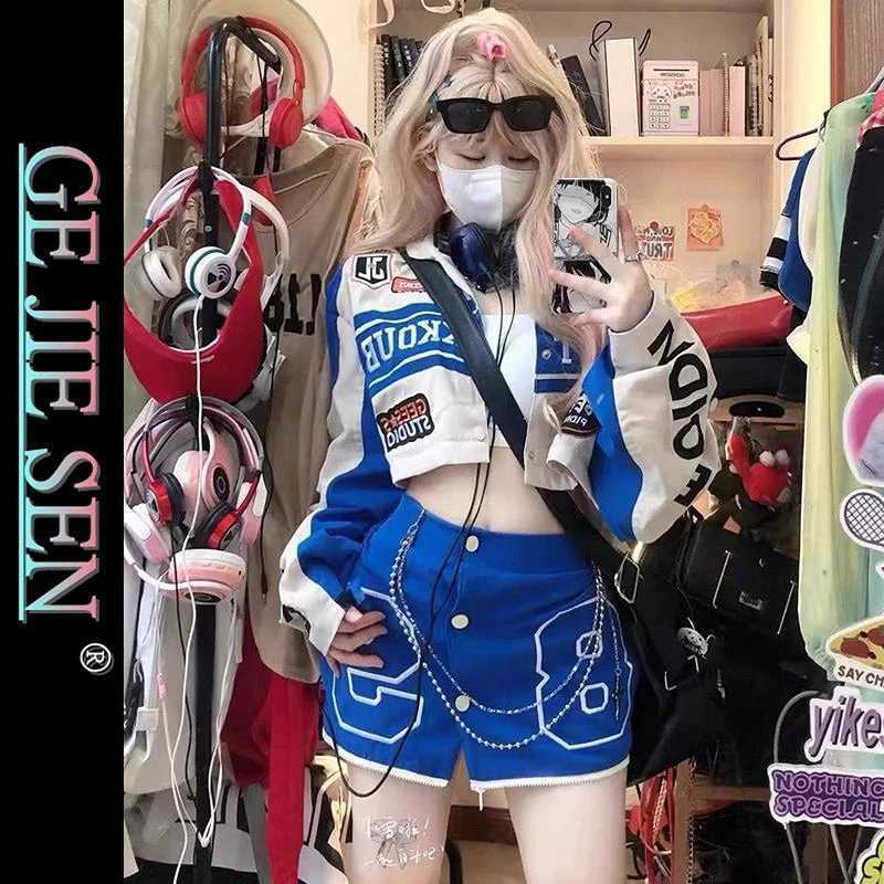 Women's Jackets korean fashion Clothing female tops Cardigan haikyuu golf Girls Jacket easy vintage Motorcycle removable two piece Racing Suit
