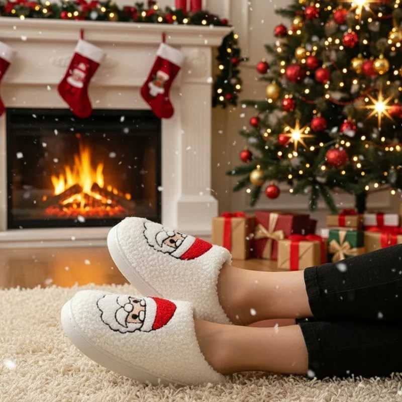 Cozy Christmas Winter Cotton Slippers Non Slip Indoor Shoes with Elk Santa Snowman Design Warm Slippers for Holiday Home Decor T260922
