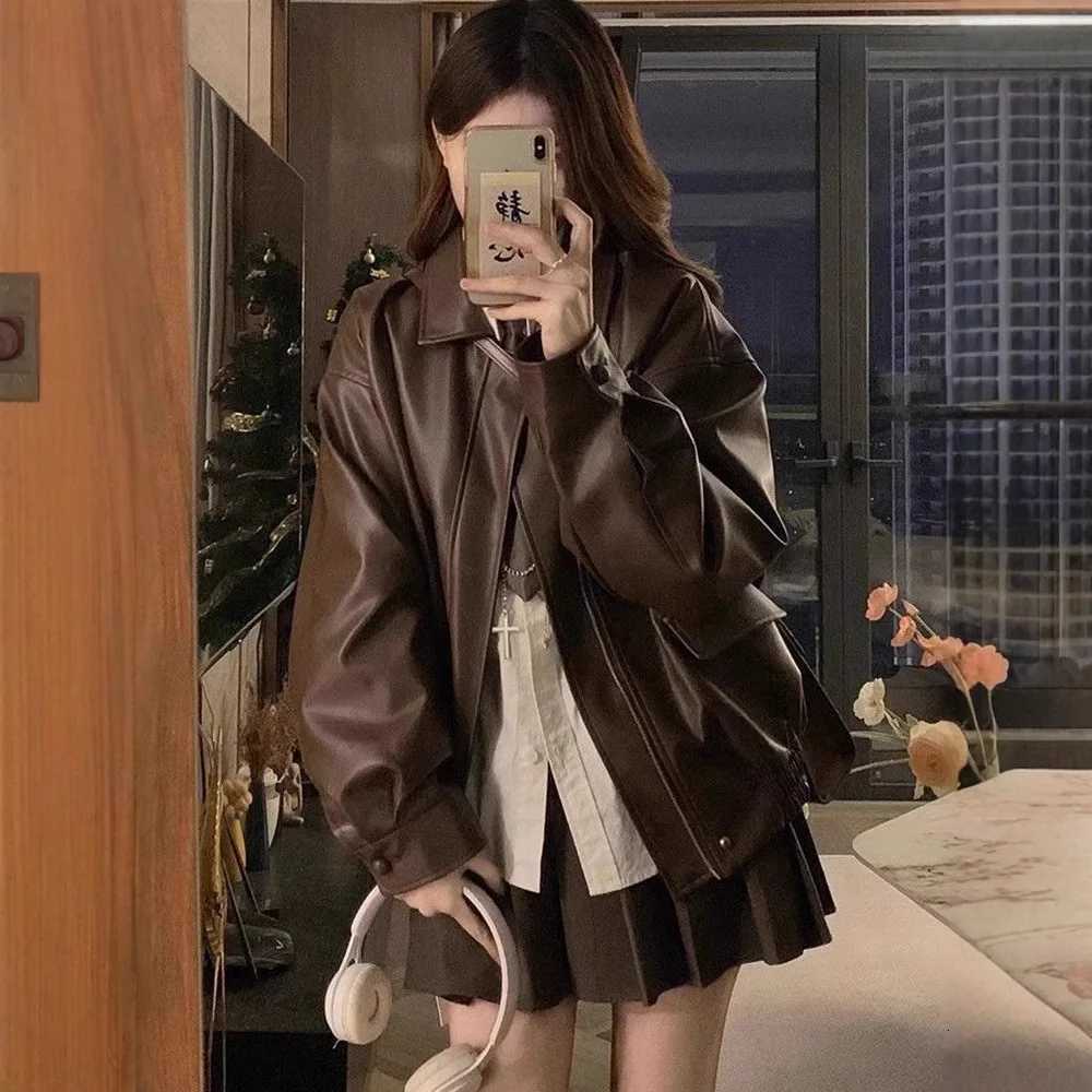 PU leather Women coat leather jacket new autumn winter turn down collar solid color spring autumn top women's clothing C260921