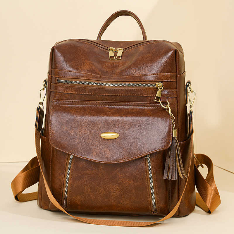Fashion Backpack Women's Style New Vintage Tassels Leather Travel Backpacks High Capacity Shoulder Bags Totes Crossbody Backpack School Bag Sac