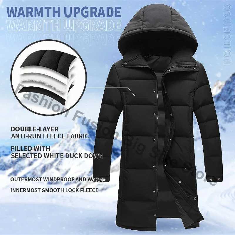 Down Parkas Long Down Men's Jacket Men Thicken Warm Winter Coat Hooded White Duck Down Parkas Pure Color Casual Overcoat Outdoor Couple Clothes