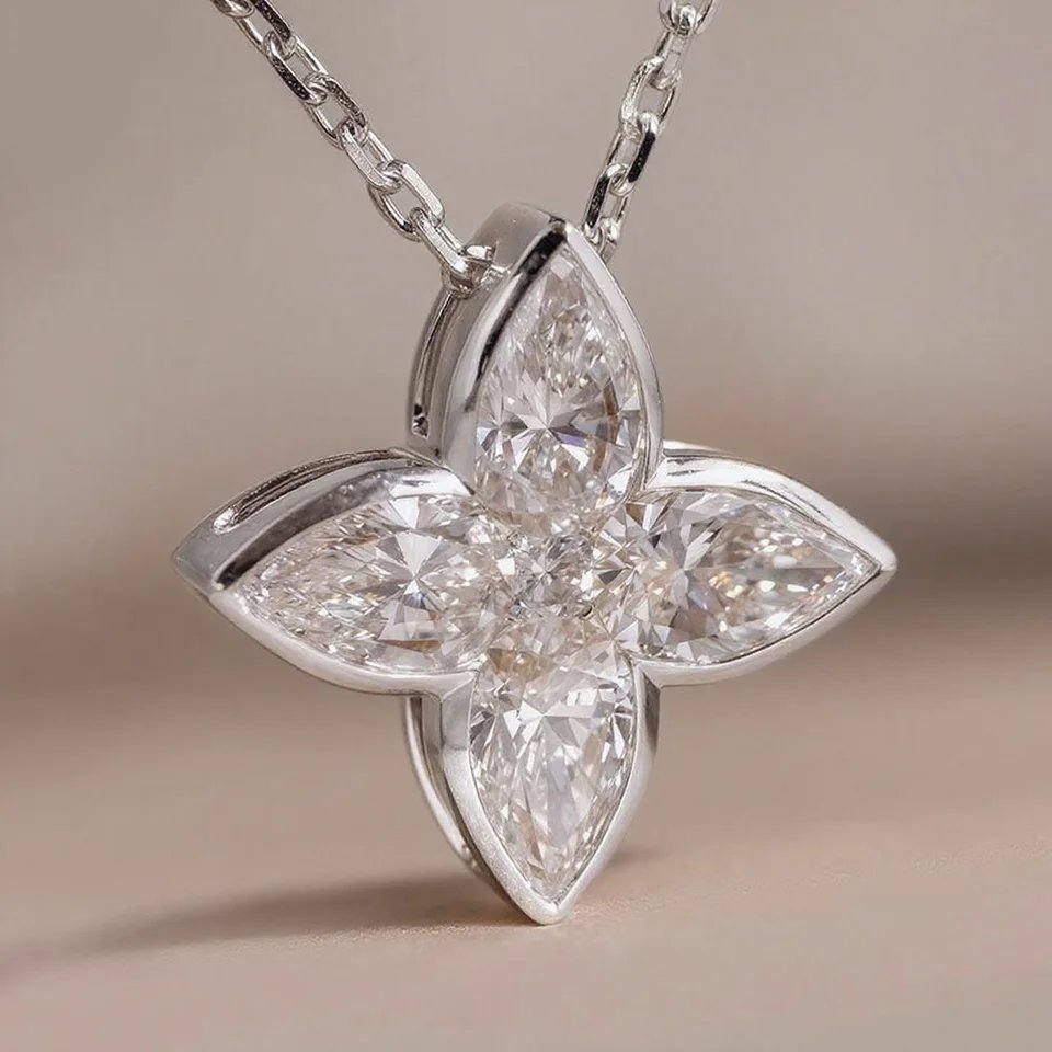 Moissanite Pendant Necklace 925 Sterling Silver Engagement Wedding Jewelry