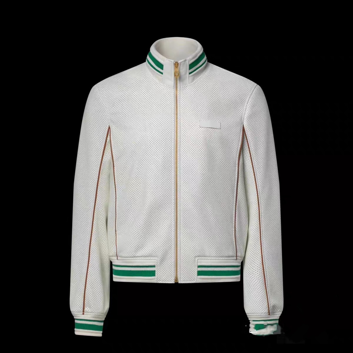 2026 Fall Mens Top Jacket Designer Luxury Perforated Stand Collar Jacket Men Plus Size Zipper Coat Green Striped Rib Cuff Oversized Casual Outerwear