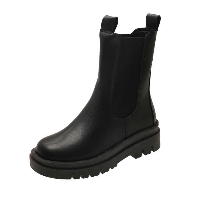 Designer Women's British-style Boots Sooty Boots 2025 Autumn-Winter New Style Fashionable and Versatile Round-Toe Short Boots with Thick Soles