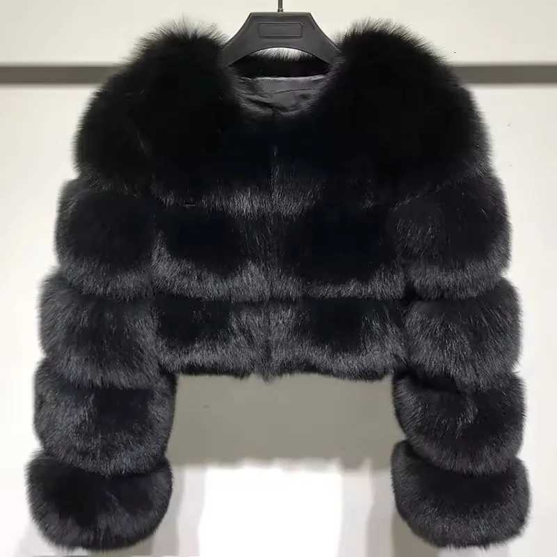 Faux Women's Leather Leather Women Faux Fox Fur Coat Solid Short Jacket V Neck Solid Long Sleeve Thick Warm Fur Office Lady Elegant Casual 2025