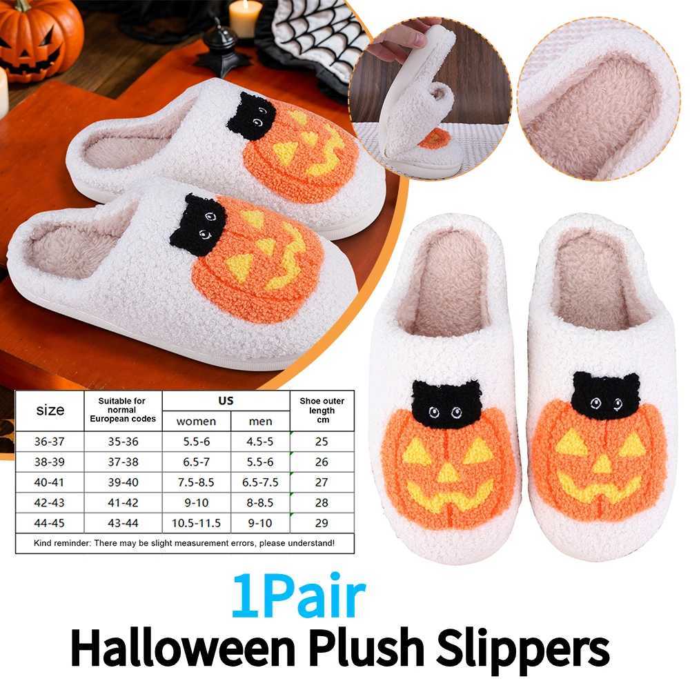 Comfortable Furry Slippers Thick-Soled Fluffy Home Slippers Pumpkin Cat Pattern Warm Slip-On House Shoes Gift for Friends T260922