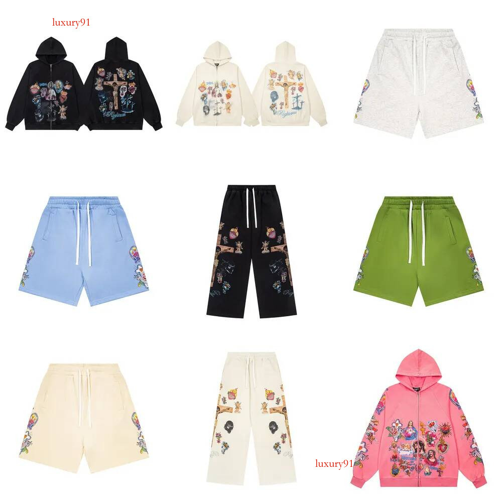 Designer Men's Tracksuit Hip Hop Retro Pattern Jesus Print Zip Up Streetwear Harajuku Oversized Jacket Gothic Sweatshirt Hoodie Pants Sets