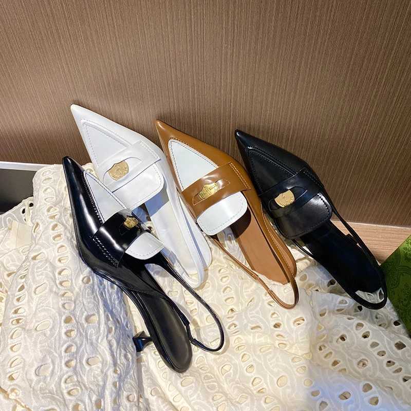 Fashion Color Matching Design Elegant Women's Shallow High-heeled Sandals Spring and Summer Pointed One-pedal Baotou Sandals. Q260922
