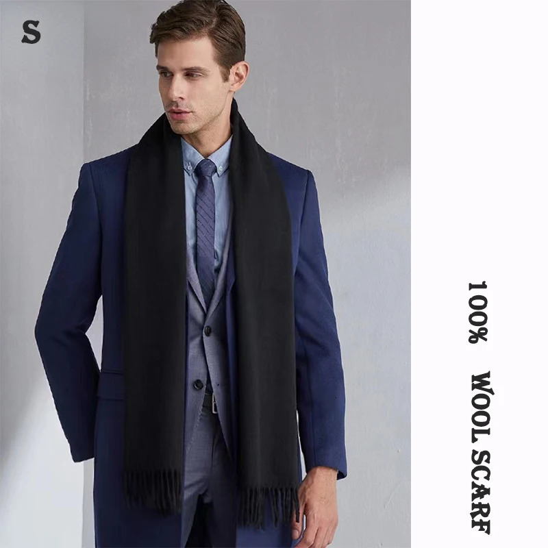 High Quality 100% Wool Scarf Autumn Winter Men Women Solid Versatile Classic Business Scarves Soft Thick Muffler Male 260921