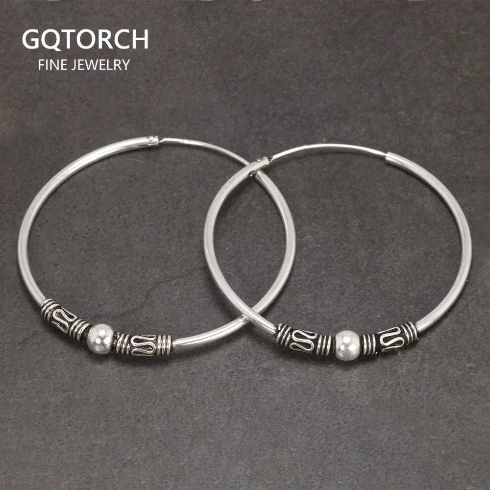 Stud 16mm 20mm 30mm 40mm Real 925 Sterling Silver Hoop Earrings for Women Round Circle Retro Vintage Antique Style Women's Jewelry X260921