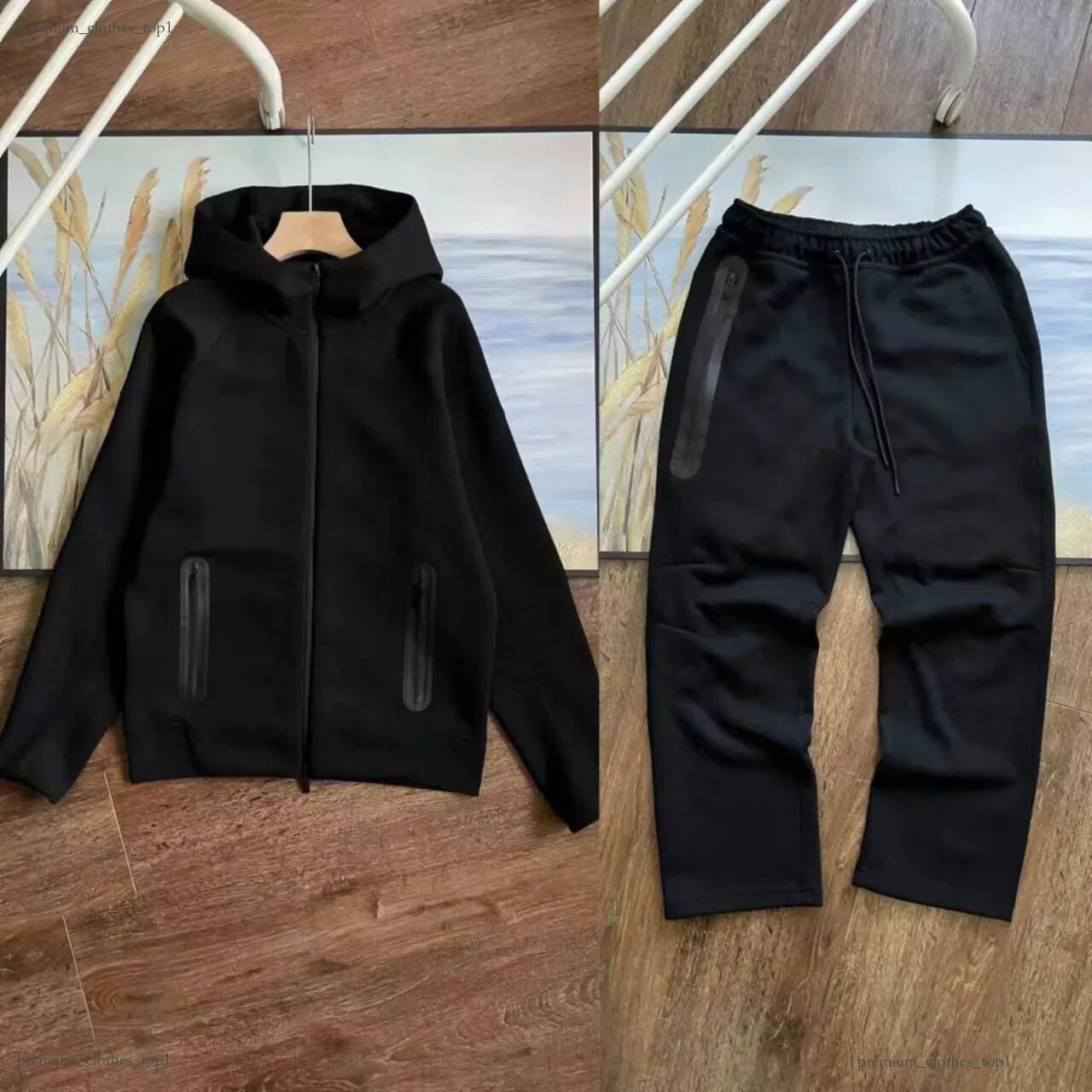 NK New Hoodie Set Black Tech Spacer Air Cotton Windrunner Hooded Half Zip Up Warm Two Piece Jogger Pants Athletic Sweatsuit Outfit Men Women C59