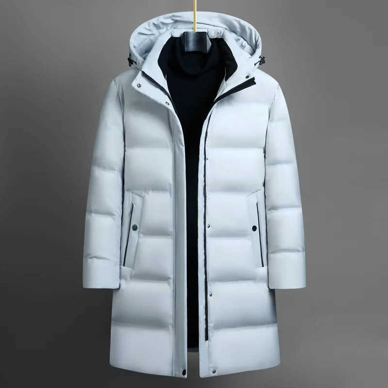 Fashion Men's Down Parkas Winter Down Jacket for Men Men's White Duck Down Jackets Hooded Warm Thick Long Parkas Man Slim Fit Medium Lengt