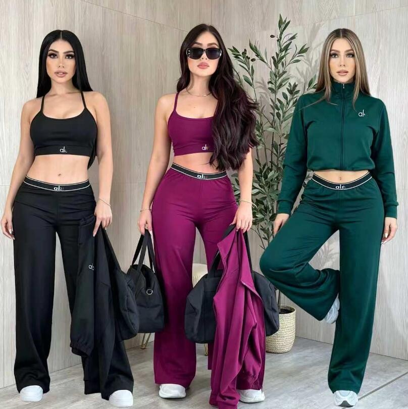Sports brand Women's Tracksuits autumn/ winter new fashion suits casual embroidered vest wide leg women's three piece set Free Ship