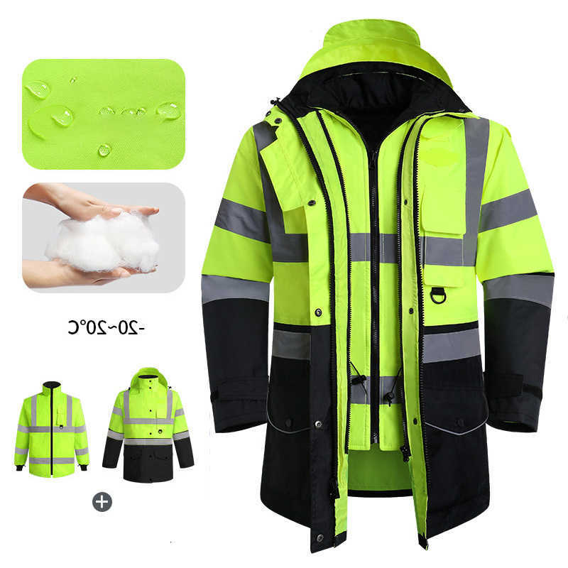 Jacket Men's Safety Down Parkas Reflective Waterproof Windproof Coldproof Hi Vis 7 in 1 Parka Windbreaker Workwear with Detachable Cotton Linne