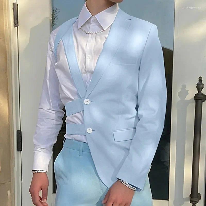 Men's Irregular Cut Long Sleeve Blazer Asymmetric Hollow Out Design Casual Suit Jacket Stylish Slim Fit Single Breasted Blazers