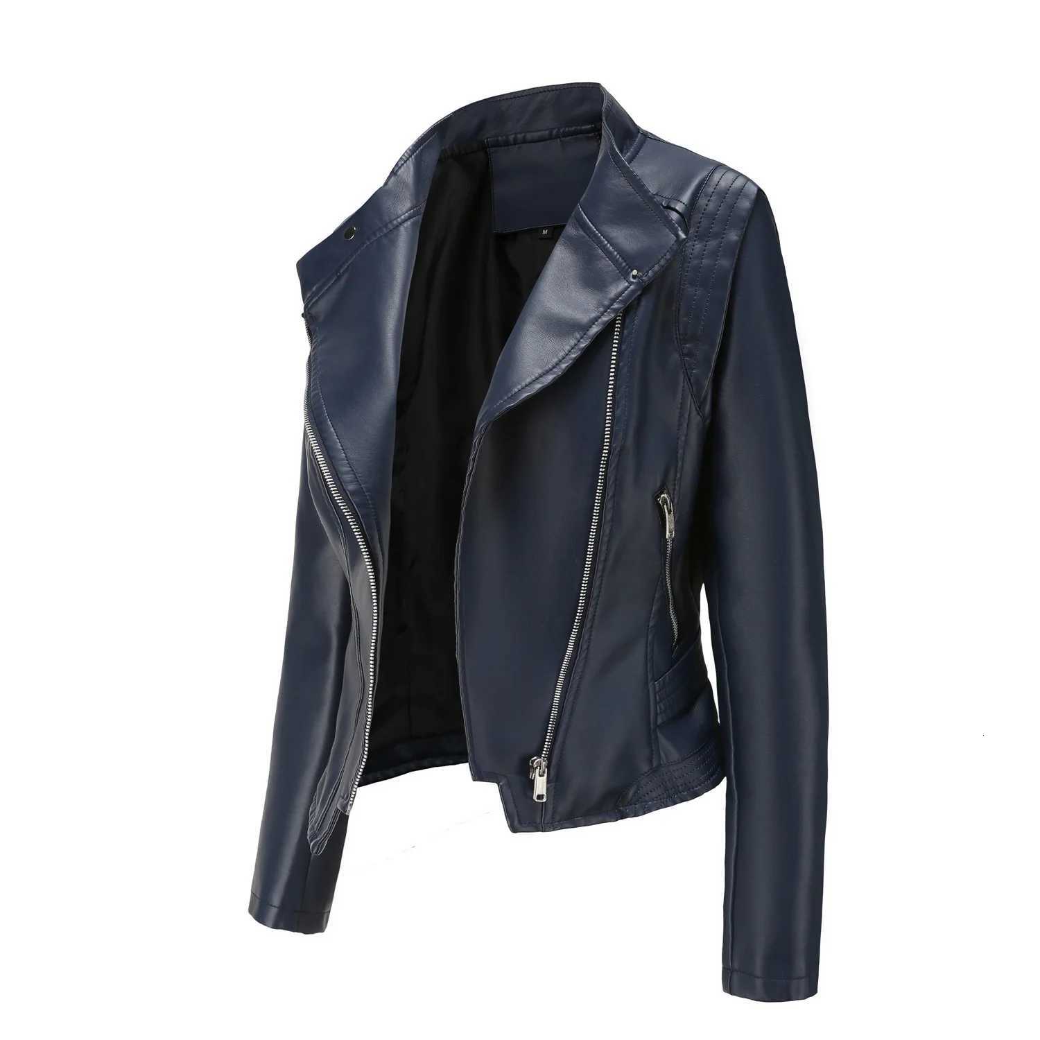 New Spring 2022 Autumn PU Leather Jacket Women Slim Fit Short Coat Solid Long Sleeve Ladies Outwear C260921