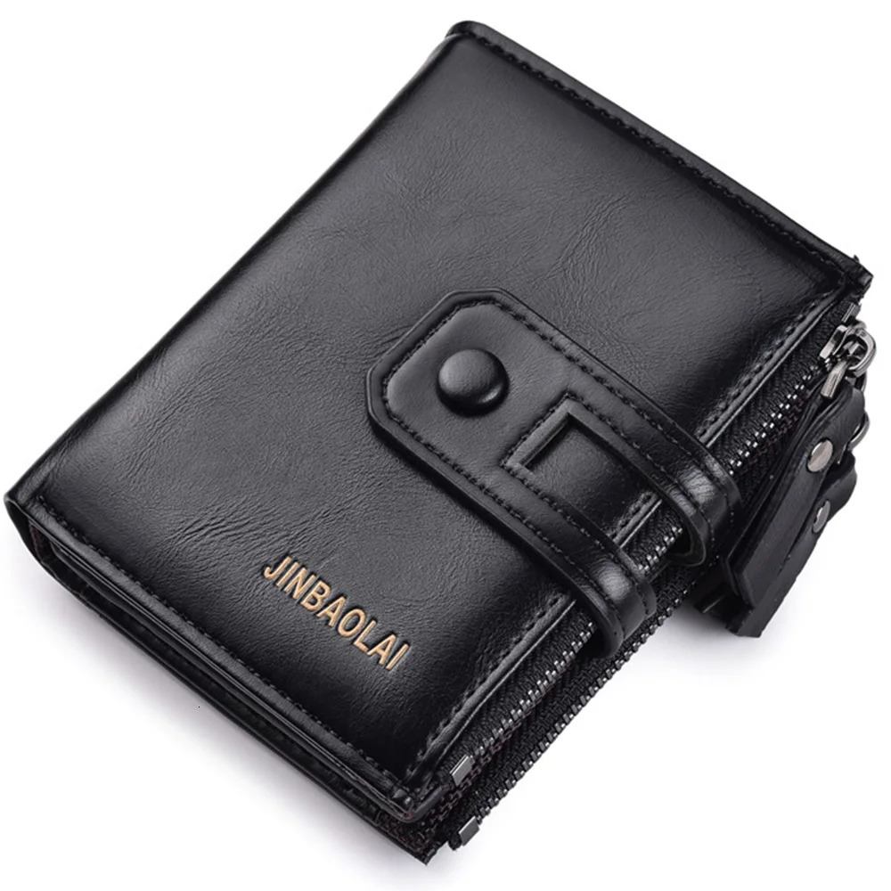 High Quality Vintage Men Short Wallets Coin Pocket Double Zipper Hasp Purses Card Holder 260922