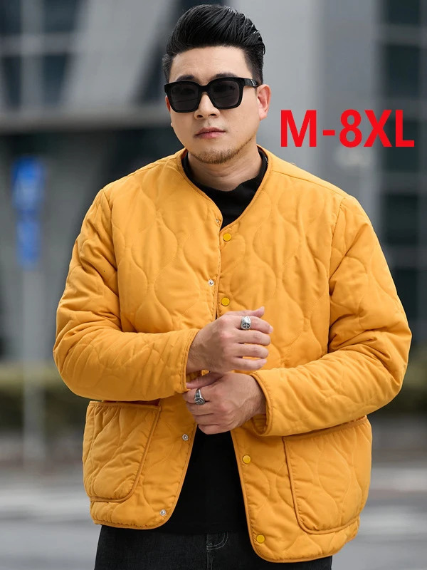 Fashion Mens Plus Size Quilted Cotton Jacket Autumn Winter Warm Bomber Collar Button Coat Casual Loose Outerwear M8XL 260922