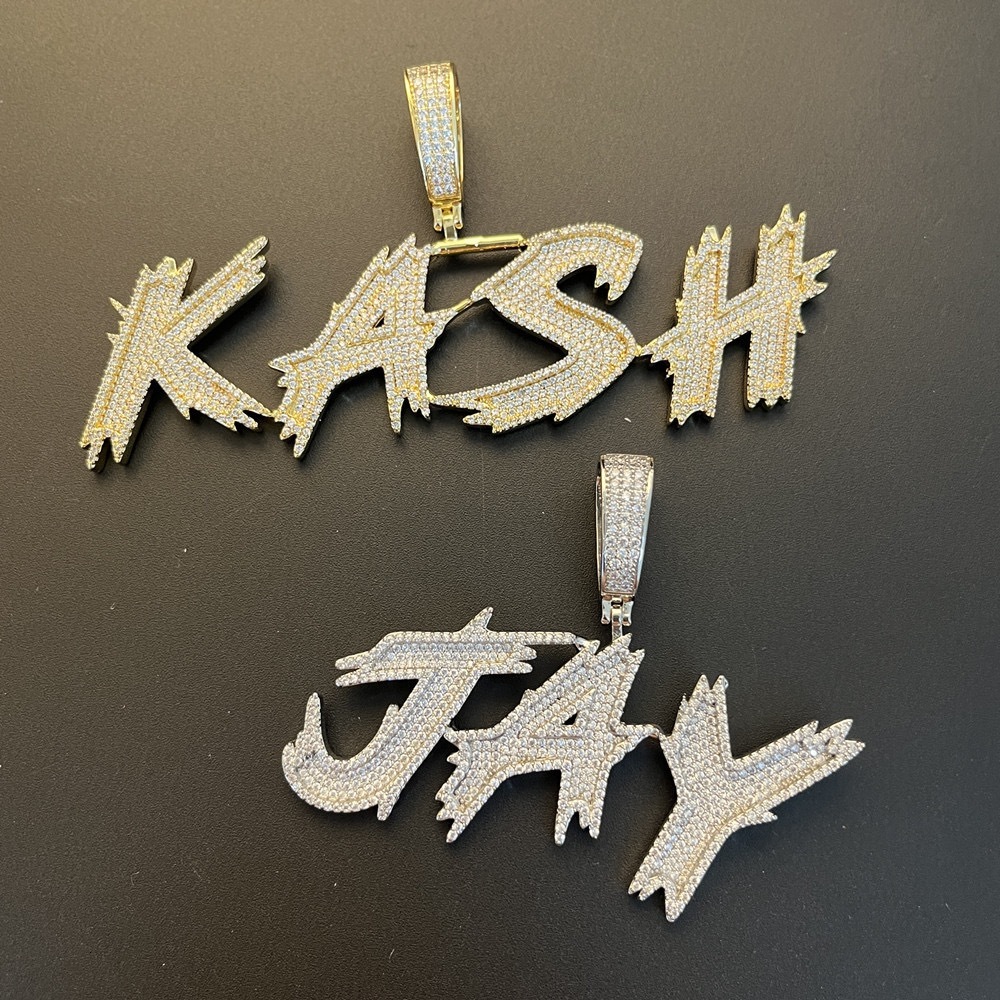 Custom Graffiti Thorn Spike Letter Pendant Men Hip Hop Moissanite Iced 18K Gold S925 Silver Wildstyle Name Necklace Streetwear Custom Jewelry