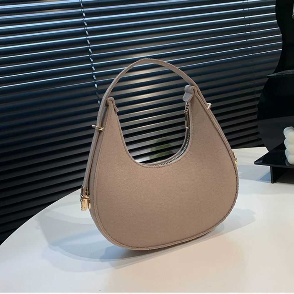 Color Fashion Solid Cross Body Crescent Bag Shoulder Pouch Korean Style Cloth Shoulder Bag All-match Large Capacity Felt Handbag Women H260922