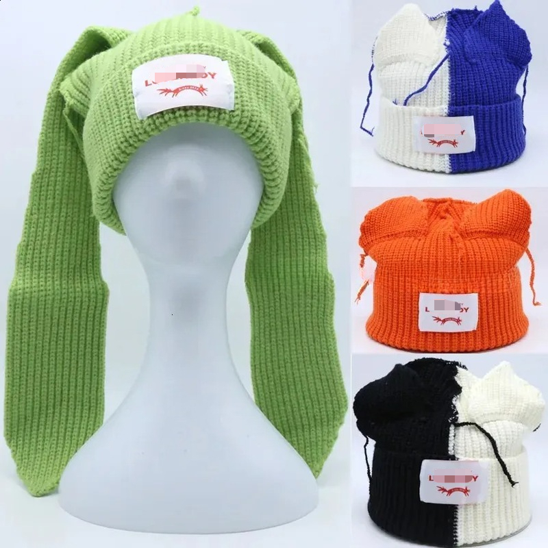 Beanie Hat Cute Pig Ear Knitted Woolen Cap Fashion Hip Hop Personality Niche Warm Cold Weather Hat for Men Women