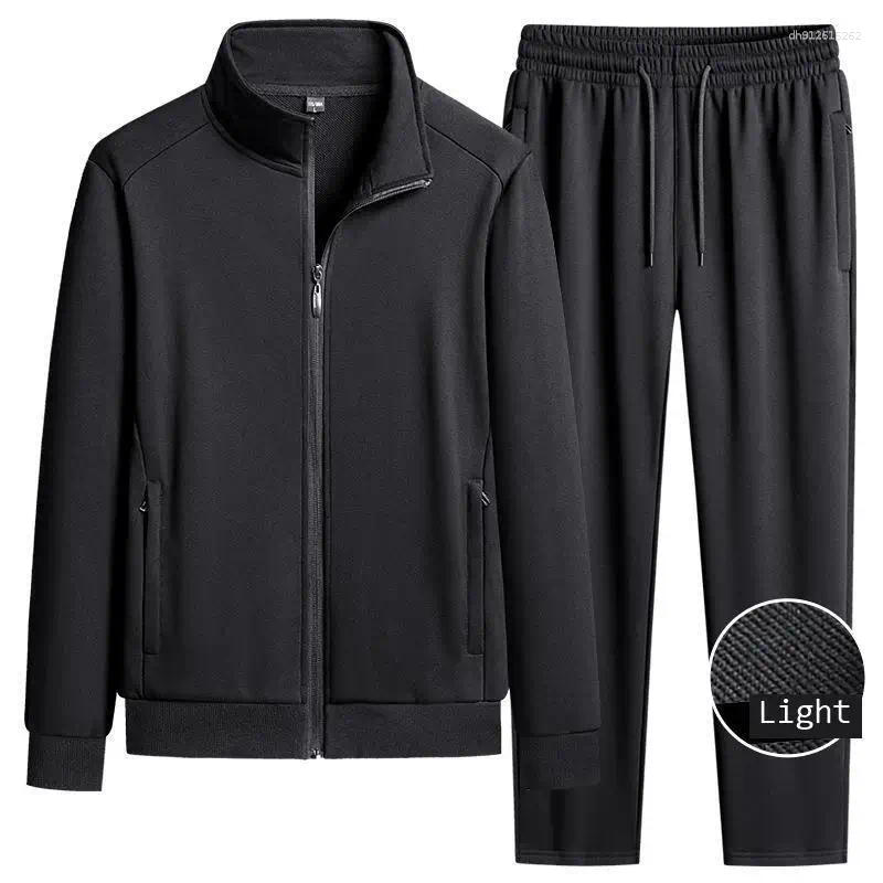 Spring Autumn Pure Cotton Stand Collar Sports Suit Set Thin Casual Workout Men's Sweatshirt Jack And Pant Two Piece